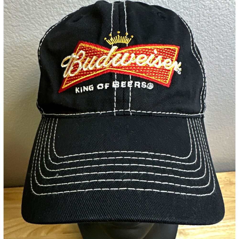 Budweiser "King of Beers" Black Baseball Hat Contrast Stitching Adjustable